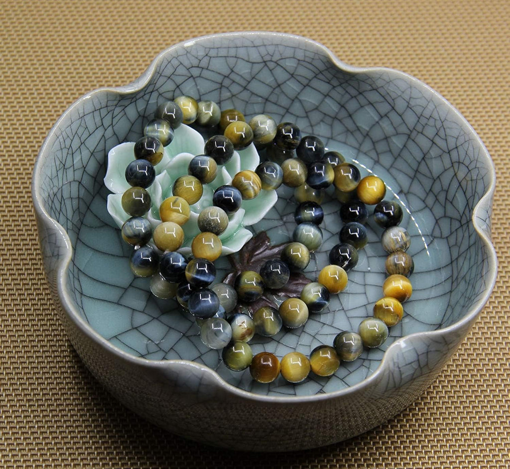 Natural Golden Blue Tiger Eye Gemstone 8mm Round Beads Stretch Bracelet 7inch Unisex