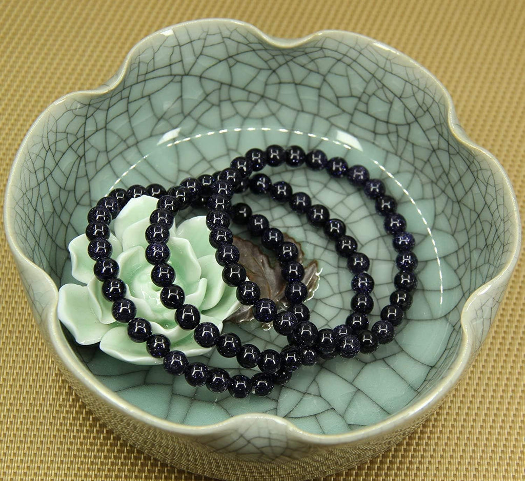 Synthetic Blue Sandstone Gemstone 6mm Round Beads Stretch Bracelet 7inch Unisex