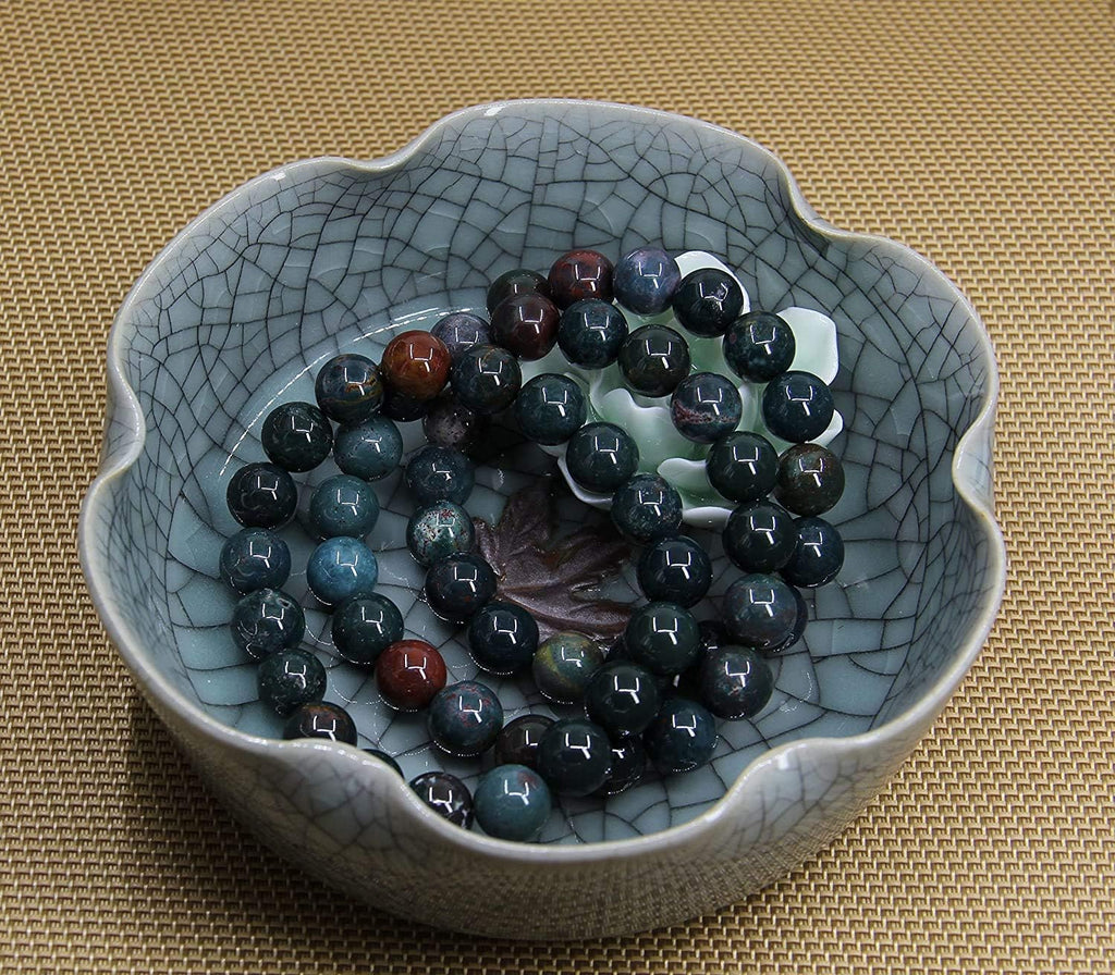 Angelstones Natural Green Bloodstone Heliotrope Genuine Semi-Precious Gemstones Healing 10mm Beaded Stretch Bracelet 7inch Unisex