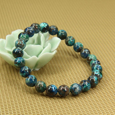 Natural A Grade Chrysocolla Gemstone 8mm Round Beads Stretch Bracelet 7inch Unisex