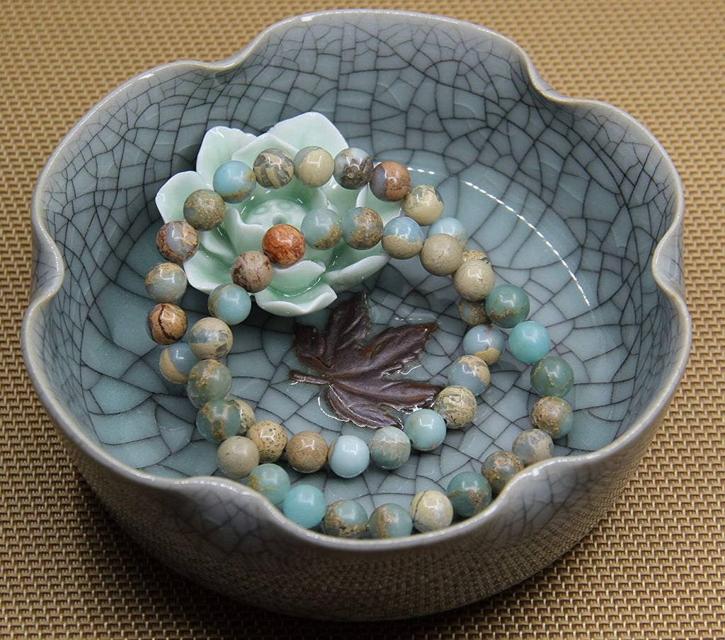 Natural Serpentine Gemstone 8mm Round Beads Stretch Bracelet 7inch Unisex