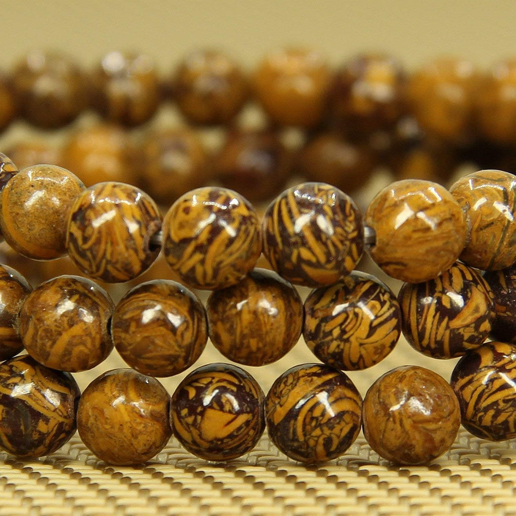 Angelstones Natural Tiger Skin Jasper Gemstone 6mm Round Beads Stretch Bracelet 7inch Unisex