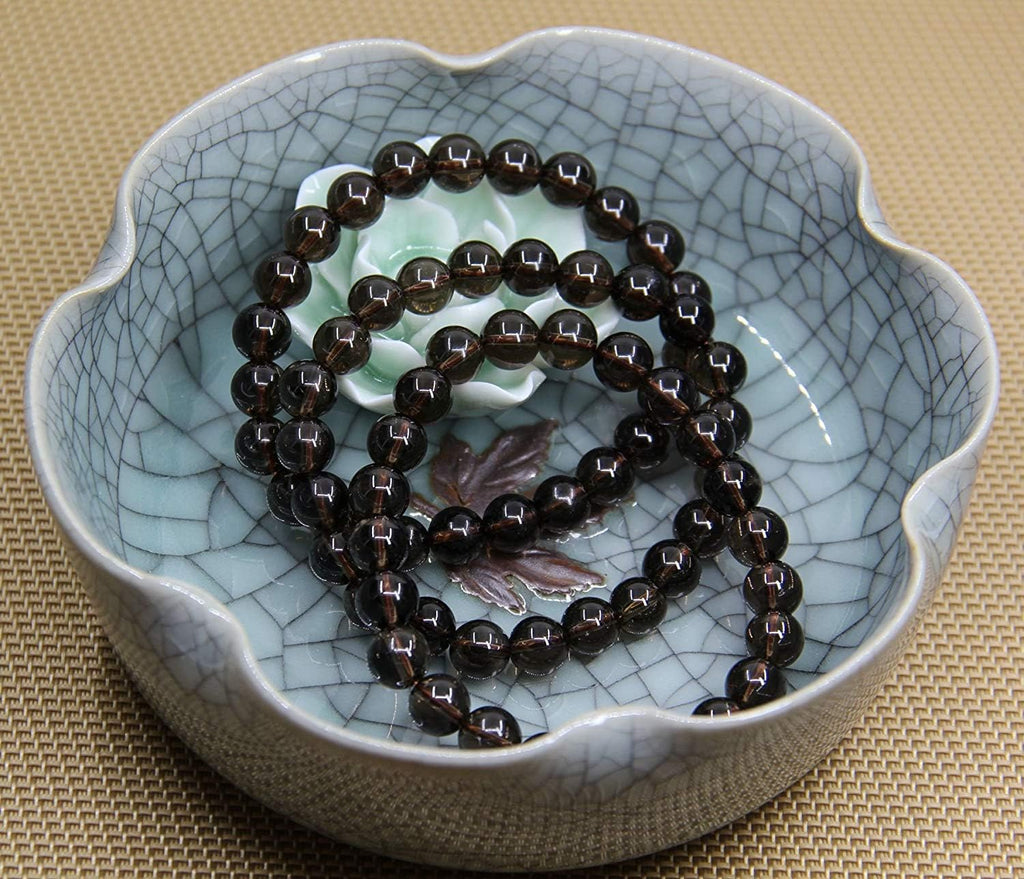 Natural Smoky Quartz Crystal Gemstone 8mm Round Beads Stretch Bracelet 7inch Unisex