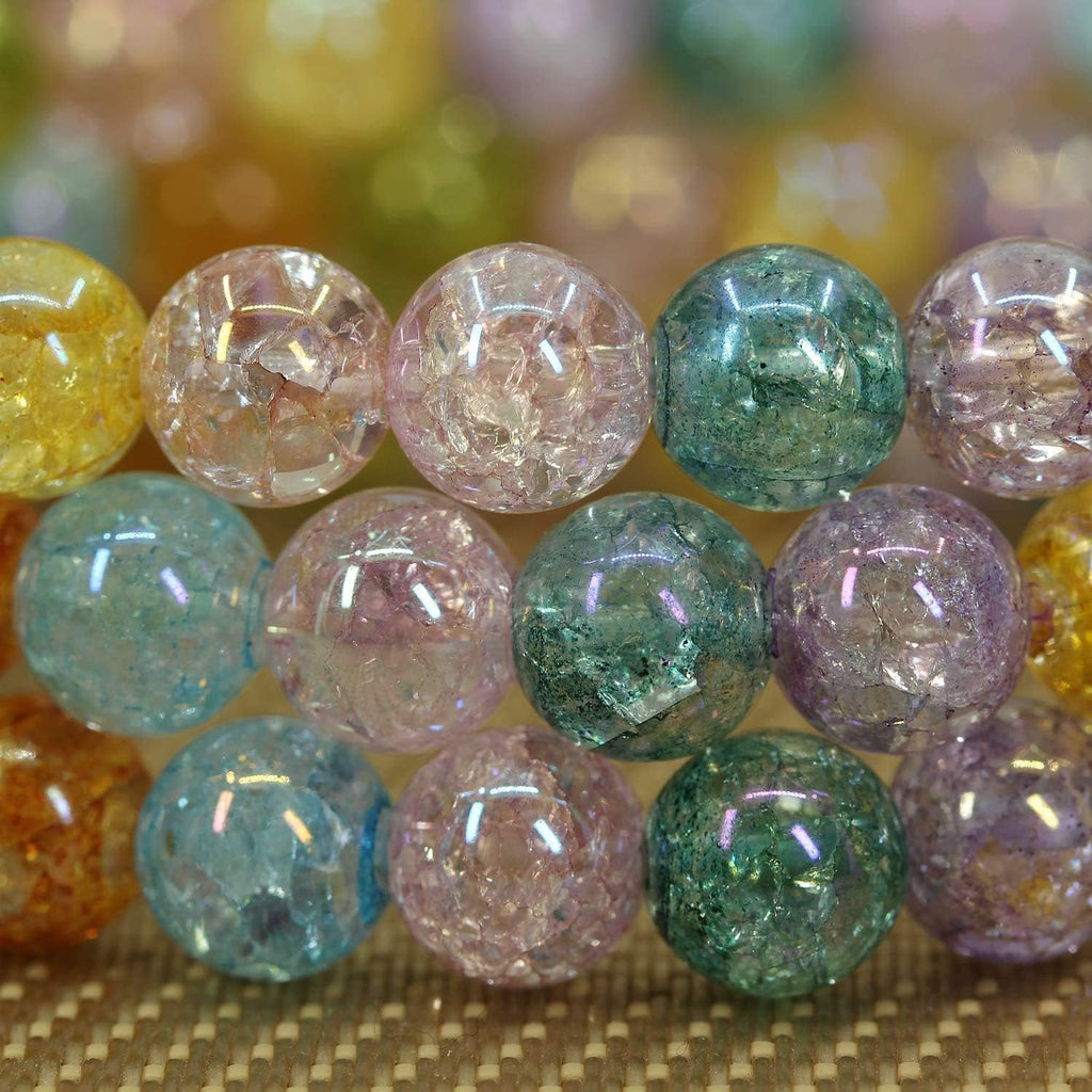 Natural Aqua Aura Multicolor Crackle Quartz Gemstone 8mm Round Beads Stretch Bracelet 7inch Unisex