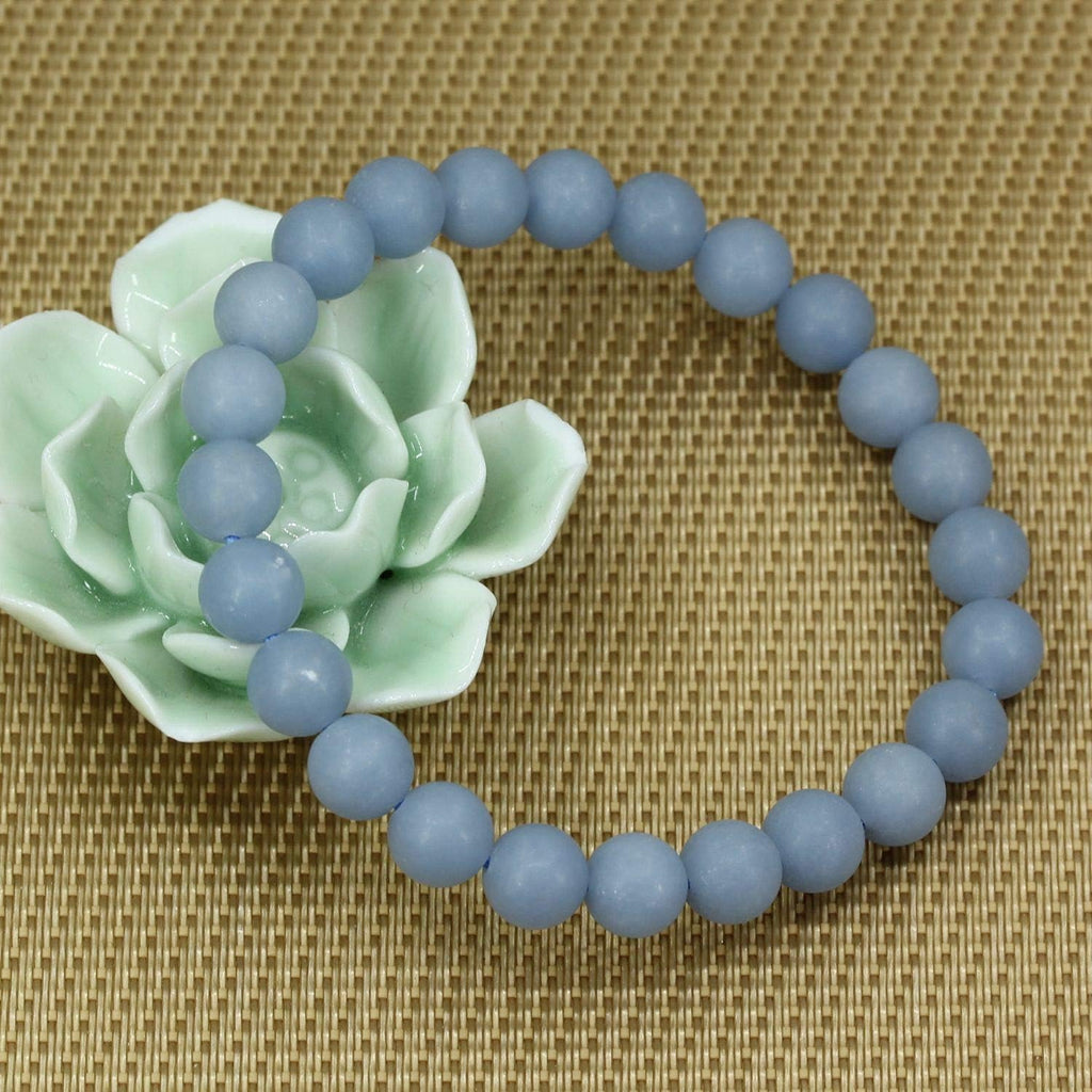 Natural Matte Angelite Gemstone 8mm Round Beads Stretch Bracelet 7 Inch Unisex
