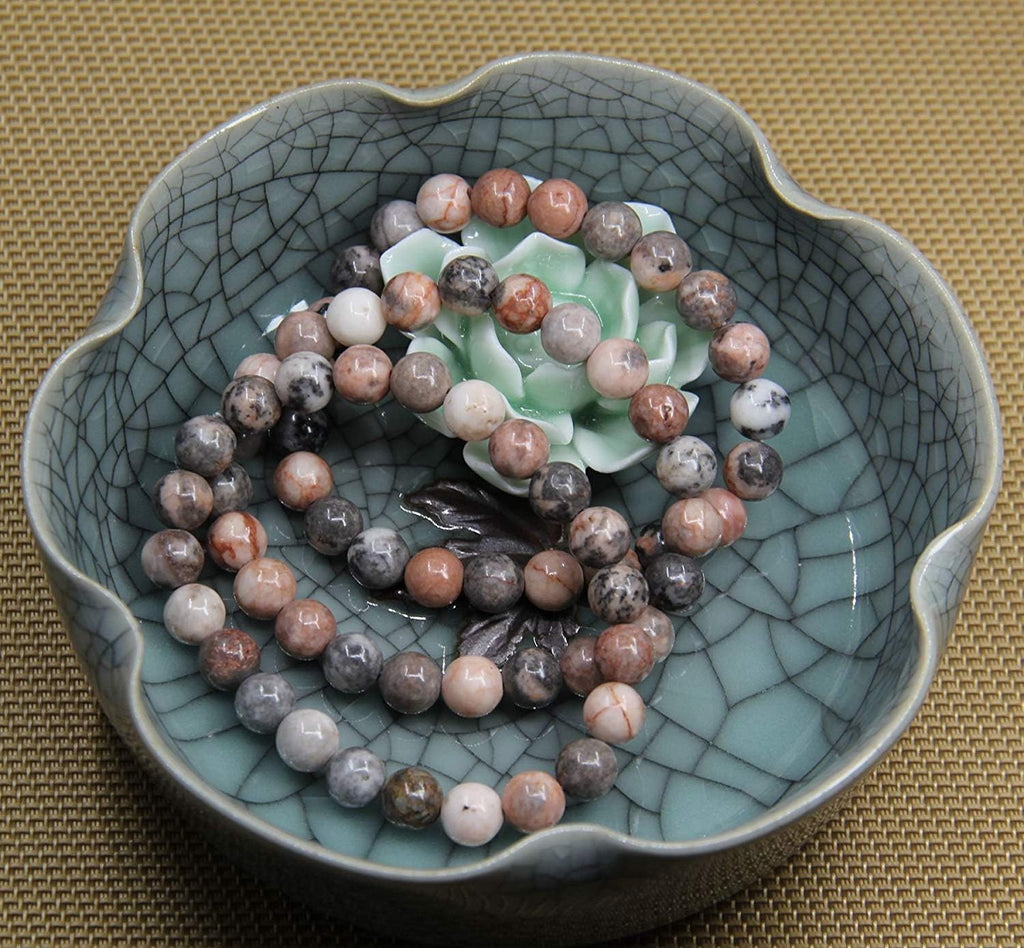 Natural Pink Zebra Jasper Gemstone 8mm Ball Beads Stretch Bracelet 7inch Unisex