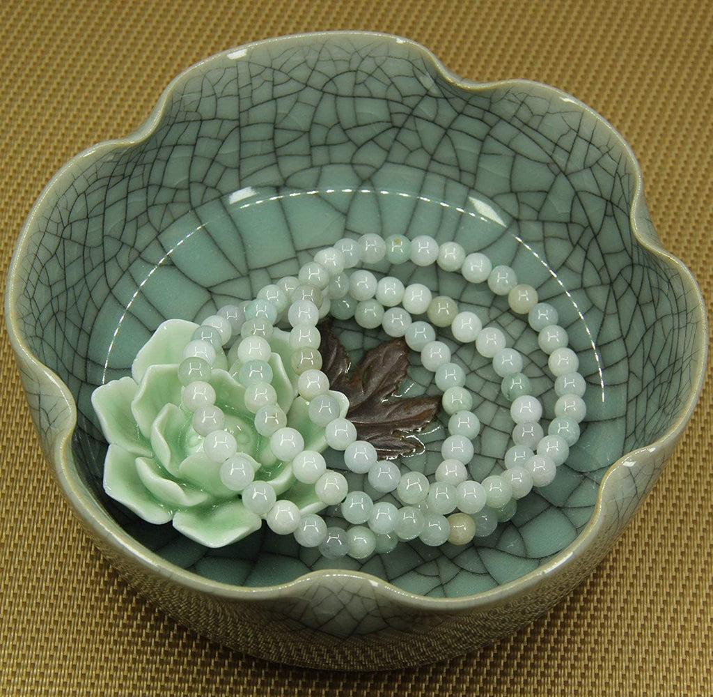 Angelstones Natural Green White Jade Gemstone 6mm Round Beads Stretch Bracelet 7inch Unisex