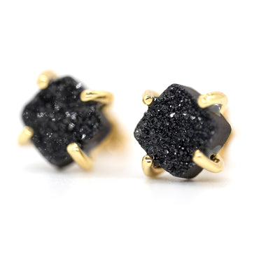 18K Gold Plated Stud Earrings For Women, Handmade 925 Sterling Silver Stud Earrings, Small Druzy Lightweight Hypoallergenic Crystal Earrings