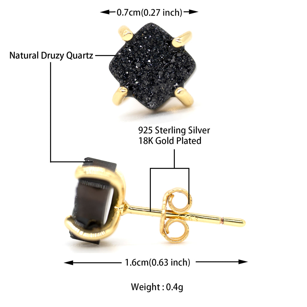 18K Gold Plated Stud Earrings For Women, Handmade 925 Sterling Silver Stud Earrings, Small Druzy Lightweight Hypoallergenic Crystal Earrings