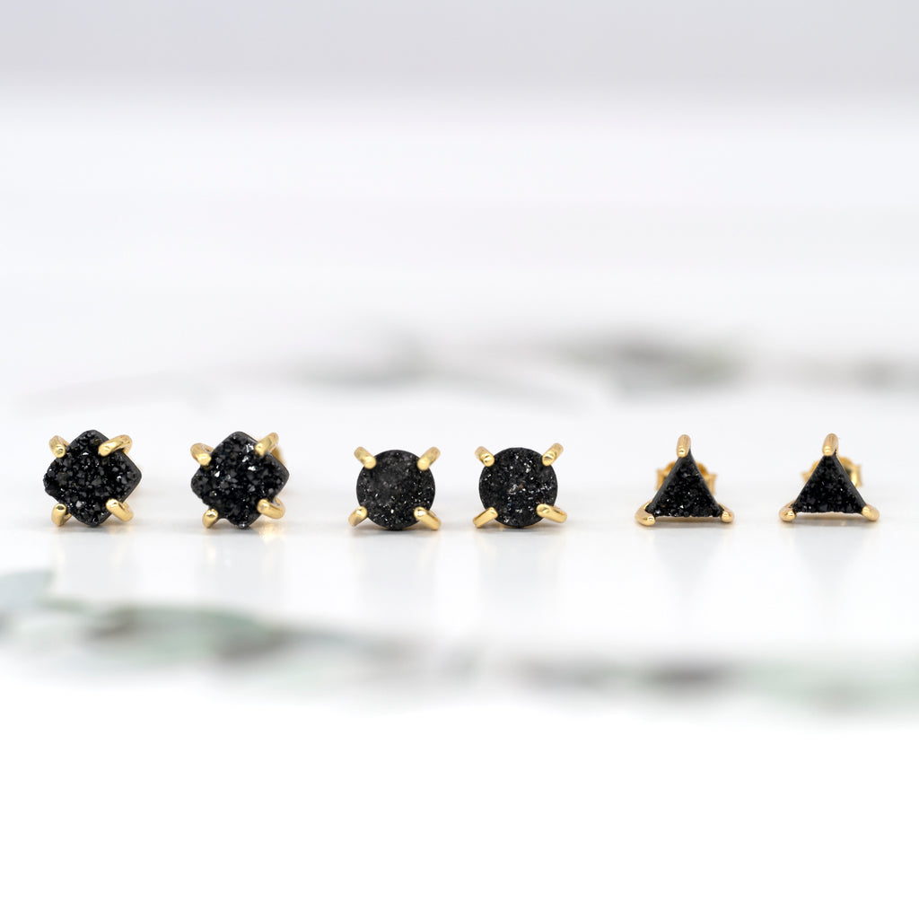 18K Gold Plated Stud Earrings For Women, Handmade 925 Sterling Silver Stud Earrings, Small Druzy Lightweight Hypoallergenic Crystal Earrings