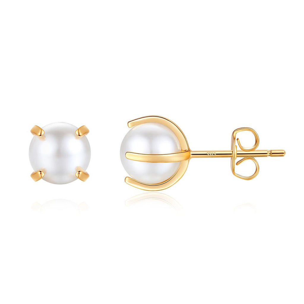 Angelstones 18K Gold Plated Sterling Silver Stud Earrings, Pearl Earrings for Women