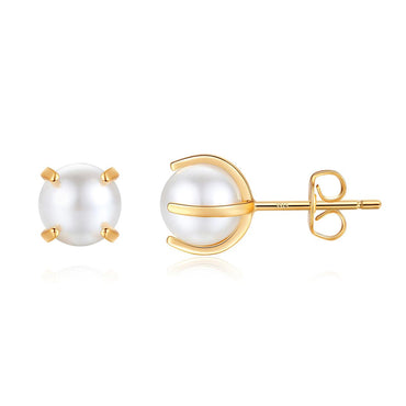 Angelstones 18K Gold Plated Sterling Silver Stud Earrings, Pearl Earrings for Women