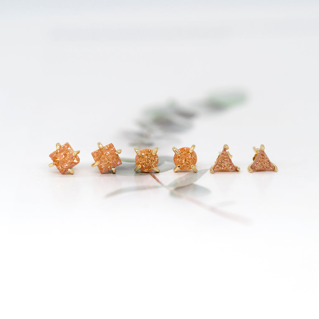 18K Gold Plated Stud Earrings For Women, Handmade 925 Sterling Silver Stud Earrings, Small Druzy Lightweight Hypoallergenic Crystal Earrings