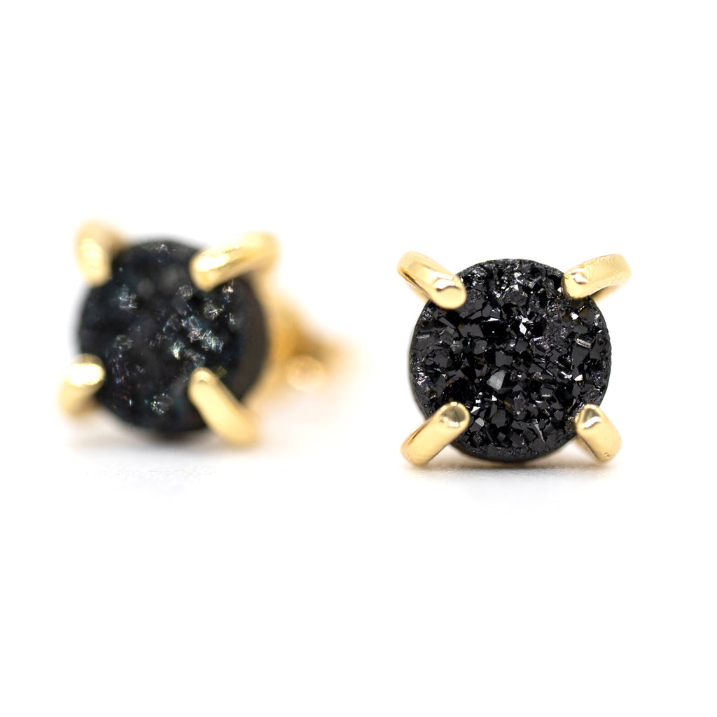 18K Gold Plated Stud Earrings For Women, Handmade 925 Sterling Silver Stud Earrings, Small Druzy Lightweight Hypoallergenic Crystal Earrings