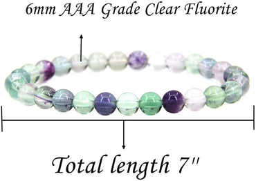 Natural AAA Grade Clear Fluorite Gemstone 6mm Round Beads Stretch Bracelet 7" Unisex
