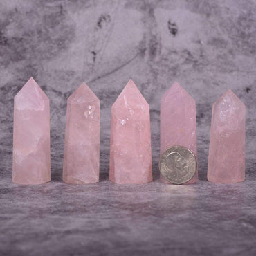 Natural Rose Quartz Gemstone Healing Crystal Hexagonal Pointed Reiki Chakra Faceted Prism Wand Carved Stone Figurine Home Decor