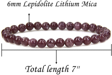 Natural Lepidolite Lithium Mica Gemstone 6mm Round Beads Stretch Bracelet 7" Unisex
