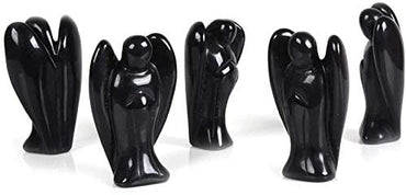Black Agate Gemstone Peace Angel Pocket Guardian Angel Healing Statue 2 inch