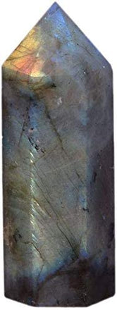 Natural Labradorite Gemstone Healing Crystal Hexagonal Pointed Reiki Chakra Faceted Prism Wand Carved Stone Figurine Home Decor