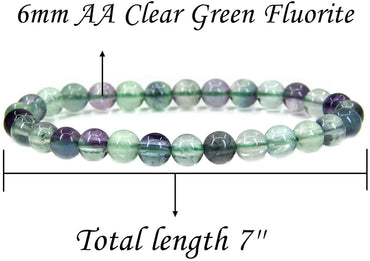 Natural AA Clear Green Fluorite Gemstone 6mm Round Beads Stretch Bracelet 7" Unisex