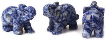 Carved Natural Blue Spot Jasper Gemstone Elephant Healing Guardian Statue Figurine Crafts 2 inch