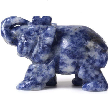 Carved Natural Blue Spot Jasper Gemstone Elephant Healing Guardian Statue Figurine Crafts 2 inch