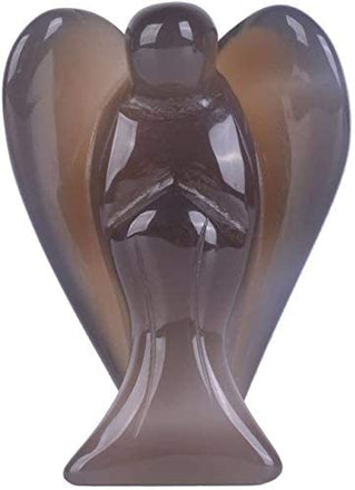 Carved Gray Agate Gemstone Peace Angel Pocket Guardian AngelHealing Statue 2 inch