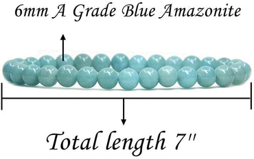 Natural A Grade Blue Amazonite Gemstone 6mm Round Beads Stretch Bracelet 7" Unisex