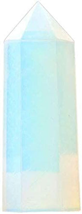 Synthetic Opalite Moonstone Glass Healing Hexagonal Pointed Reiki Chakra Faceted Prism Wand Carved Figurine Home Decor