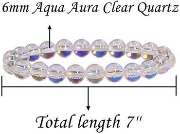 Natural Aqua Aura Clear Quartz Gemstone 6mm Round Beads Stretch Bracelet 7" Unisex