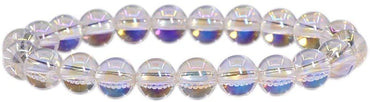 Natural Aqua Aura Clear Quartz Gemstone 6mm Round Beads Stretch Bracelet 7" Unisex