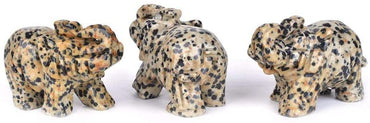 Carved Natural Dalmatian Jasper Gemstone Elephant Healing Guardian Statue Figurine Crafts 2 inch