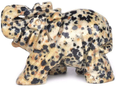 Carved Natural Dalmatian Jasper Gemstone Elephant Healing Guardian Statue Figurine Crafts 2 inch