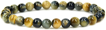 Natural Golden Blue Tiger Eye Gemstone 6mm Round Beads Stretch Bracelet 7" Unisex