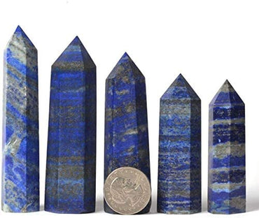 Natural Lapis Gemstone Healing Crystal Hexagonal Pointed Reiki Chakra Faceted Prism Wand Carved Stone Figurine Home Decor