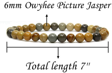 Natural Owyhee Picture Jasper Gemstone 6mm Round Beads Stretch Bracelet 7" Unisex