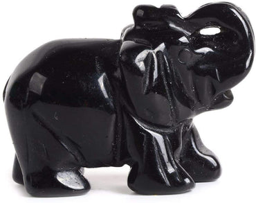 Carved Natural Black Obsidian Gemstone Elephant Healing Guardian Statue Figurine Crafts 2 inch