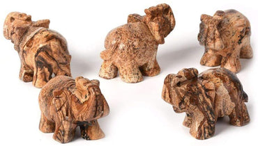 Carved Natural Picture Jasper Gemstone Elephant Healing Guardian Statue Figurine Crafts 2 inch