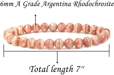 Natural A Grade Argentina Rhodochrosite Gemstone 6mm Round Beads Stretch Bracelet 7" Unisex