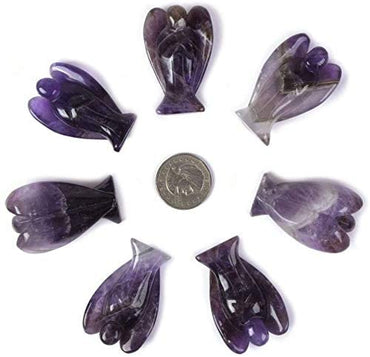 Carved Amethyst Gemstone Peace Angel Pocket Guardian AngelHealing Statue 2 inch