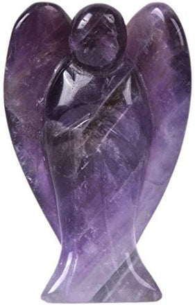 Carved Amethyst Gemstone Peace Angel Pocket Guardian AngelHealing Statue 2 inch