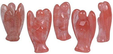Carved Smelted Cherry Quartz Gemstone Peace Angel Pocket Guardian Angel Healing Statue 2 inch