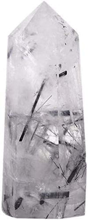 Natural Black Rutilated Quartz Gemstone Healing Crystal Hexagonal Pointed Reiki Chakra Faceted Prism Wand Carved Stone Figurine Home Decor