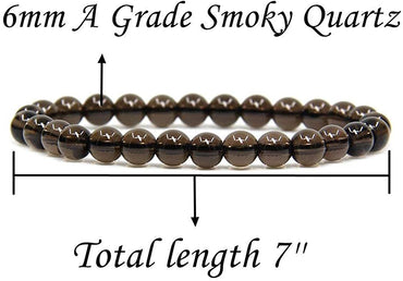 Natural A Grade Smoky Quartz Gemstone 6mm Round Beads Stretch Bracelet 7" Unisex
