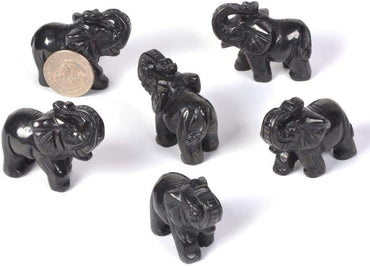 Carved Natural Black Hematite Elephant Healing Guardian Statue Figurine Crafts 2 inch