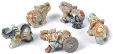Carved Natural Picasso Jasper Gemstone Elephant Healing Guardian Statue Figurine Crafts 2 inch