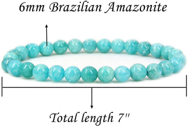 Natural Brazilian Amazonite Gemstone 6mm Round Beads Stretch Bracelet 7" Unisex