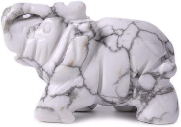 Carved Natural White Howlite Gemstone Elephant Healing Guardian Statue Figurine Crafts 2 inch