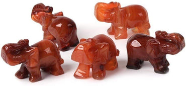Carved Redish Agate Gemstone Elephant Healing Guardian Statue Figurine Crafts 2 inch