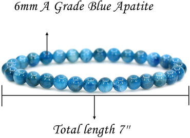 Natural Blue Green Apatite 6mm Round Beads Stretch Bracelet 7" Unisex